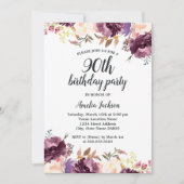 Bloom Waterverf Paars Floral 90e verjaardag Kaart (Voorkant)