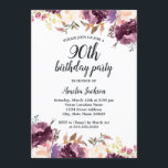 Bloom Waterverf Paars Floral 90e verjaardag Kaart<br><div class="desc">Floral Birthday-uitnodigingen in de Little Bayleigh Store.</div>