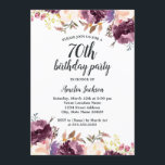 Bloom Waterverf Paarse Floral 70e verjaardag Kaart<br><div class="desc">Floral Birthday-uitnodigingen in de Little Bayleigh Store.</div>