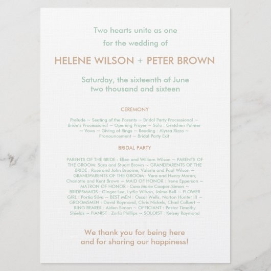 Bloom  Wedding Program in Cashmere Programmakaart (Achterkant)