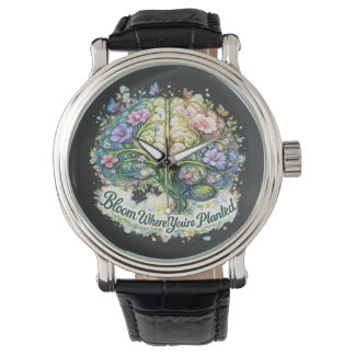 Bloom Where You’re Planted Floral Brain Watercolor Horloge