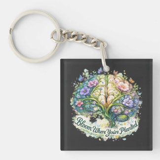 Bloom Where You’re Planted Floral Brain Watercolor Sleutelhanger