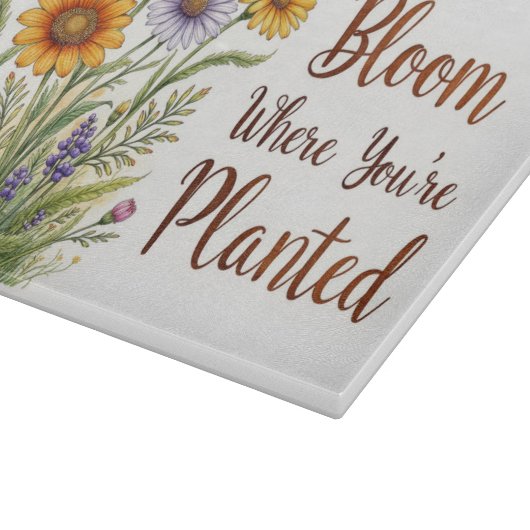 "Bloom Where You're Planted" Glazen snijplank (Hoek)