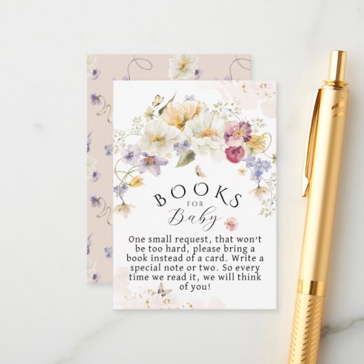 Bloom Wildflower Rustic Baby shower Books for Baby Informatiekaartje (Voorkant / Achterkant in situ)
