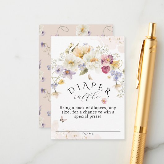 Bloom Wildflower Rustisch Baby shower Diaper Raffl Informatiekaartje (Voorkant / Achterkant in situ)