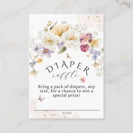 Bloom Wildflower Rustisch Baby shower Diaper Raffl Informatiekaartje (Voorkant)