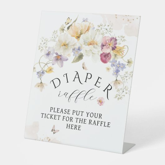 Bloom Wildflower Rustisch Baby shower Diaper Raffl Reclamebord Met Voetstuk (Voorkant)