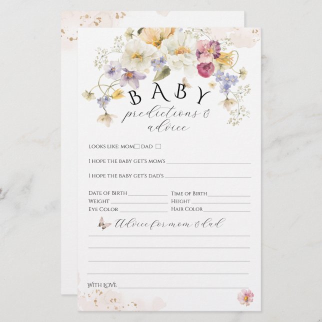 Bloom Wildflower Rustisch Baby shower Game (Voorkant / Achterkant)