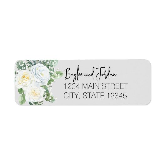 Bloom Wit Bloemen Bruiloft Retouradres Etiket (Voorkant)