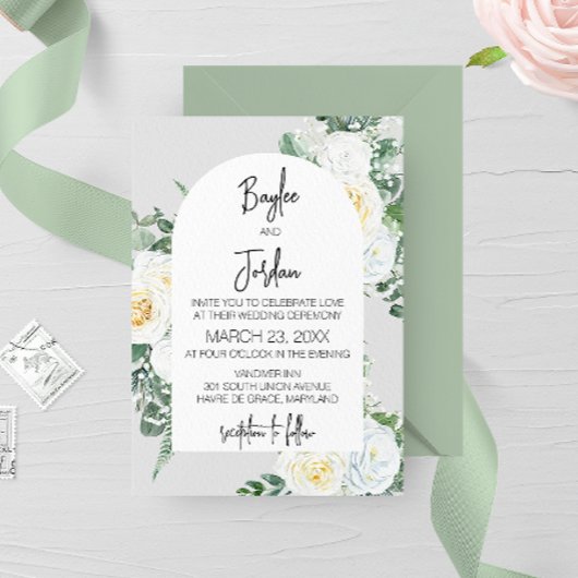 Bloom Wit Bloemen Bruiloft Uitnodiging