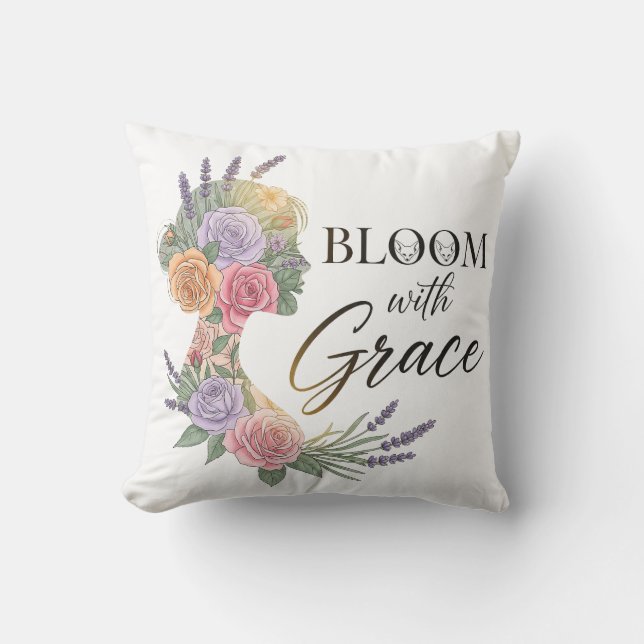 Bloom with Grace Elegant Floral Woman Silhouette Kussen (Voorkant)