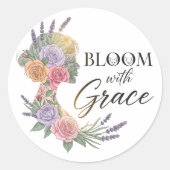 Bloom with Grace Elegant Floral Woman Silhouette Ronde Sticker (Voorkant)
