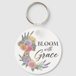 Bloom with Grace Elegant Floral Woman Silhouette Sleutelhanger