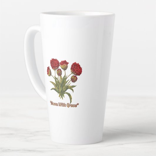 Bloom With Grace Floral | Elegant Botanical Quote Latte Mok (Linkerhoek)