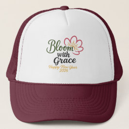 Bloom with Grace Hoed | Gelukkig Nieuwjaar 2026 Trucker Pet