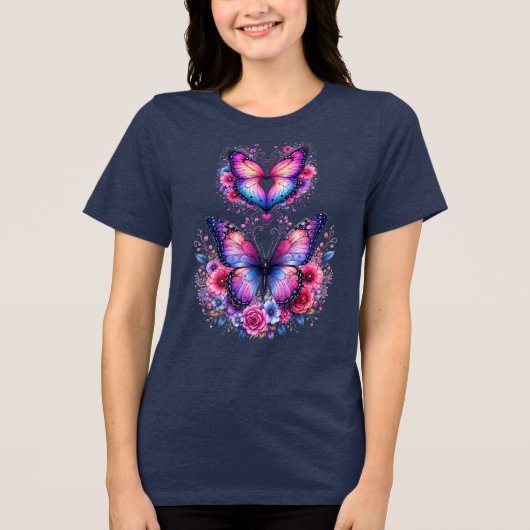 Bloom With Grace Vlinder Bloem Dames T-Shirt |  (Voorkant)