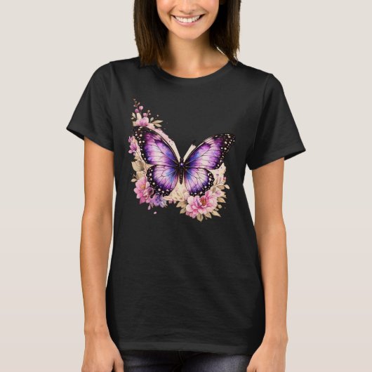 Bloom With Grace Vlinder Bloem Dames T-Shirt | (Voorkant)