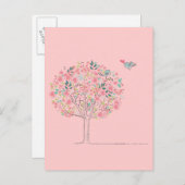 Bloomboom en vogels in liefde briefkaart (Voorkant / Achterkant)
