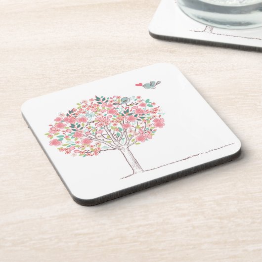 Bloomboom en vogels in liefde drankjes onderzetter (Linkerzijde)