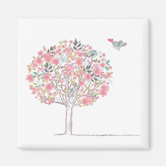 Bloomboom en vogels in liefde magneet (Voorkant)