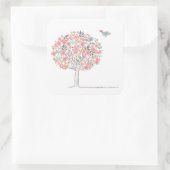 Bloomboom en vogels in liefde vierkante sticker (Tas)