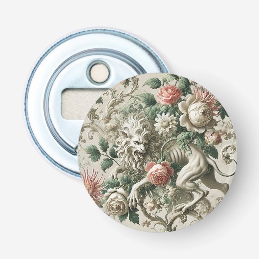 Bloombound Sentinel – Gotisch bloemontwerp Button Flesopener (Voorkant)