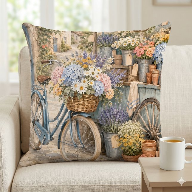 Bloomcore Bloemenmarkt Fiets Kussen (Bloomcore Flower Market Bicycle Throw Pillow)