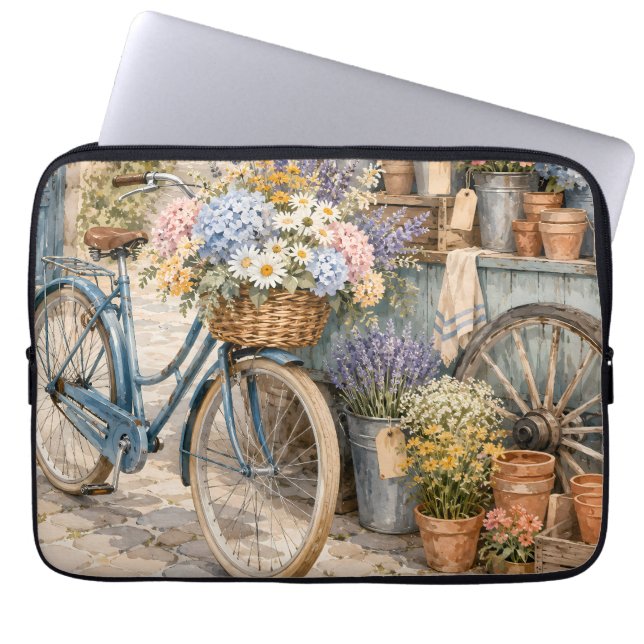 Bloomcore Bloemenmarkt Fiets Laptop Sleeve (Voorkant)