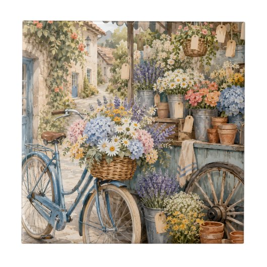 Bloomcore Bloemenmarkt Fiets Tegeltje (Voorkant)
