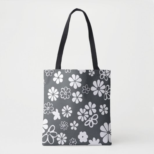Bloomen en Butterflies, grijs en wit Tote Bag (Voorkant)
