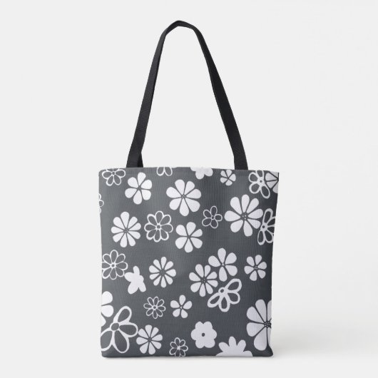 Bloomen en Butterflies, grijs en wit Tote Bag (Achterkant)