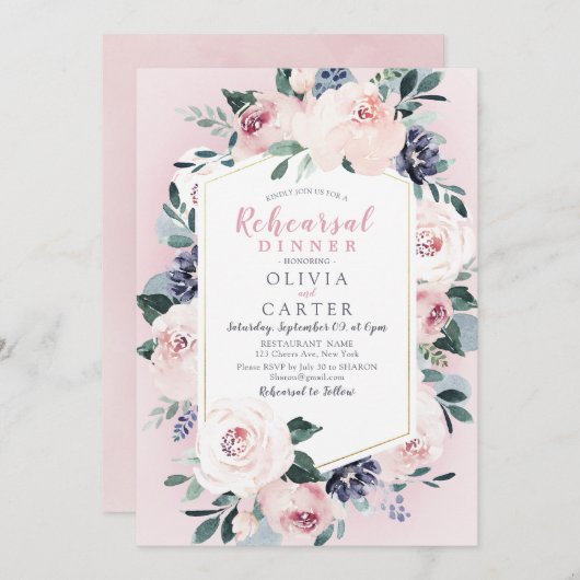 Bloomend botanisch blush florale repetitie diner kaart (Voorkant / Achterkant)