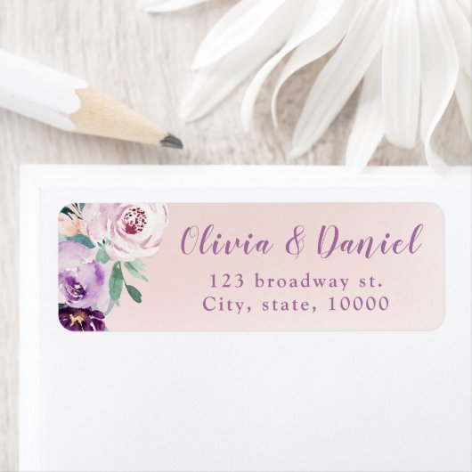 Bloomend botanisch paars bloemetjesretour etiket (Insitu)