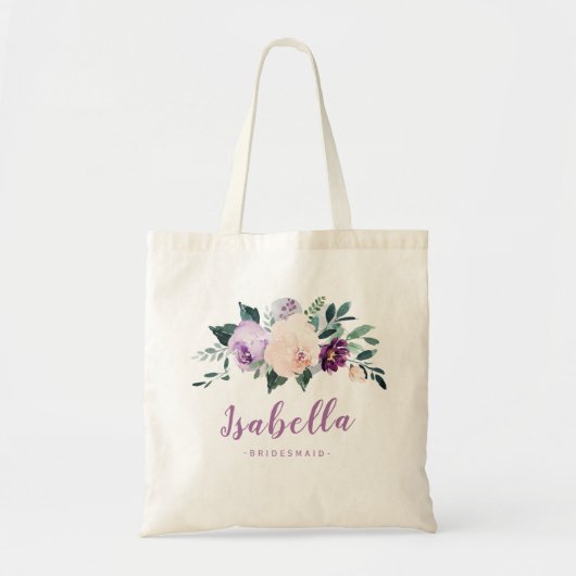 Bloomend botanisch paars gepersonaliseerd bruidsme tote bag (Voorkant)