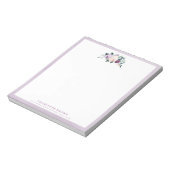 Bloomend botanisch paars gepersonaliseerd papier notitieblok (Linkerzijde)