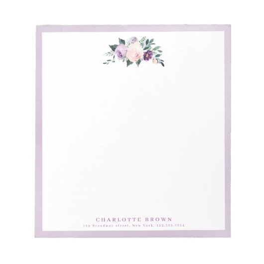Bloomend botanisch paars gepersonaliseerd papier notitieblok (Voorkant)