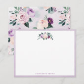 Bloomend botanisch paars gepersonaliseerd papier notitiekaartje (Voorkant / Achterkant)