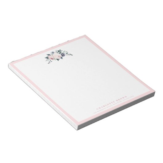 Bloomend botanisch roze gepersonaliseerd papier notitieblok (Schuin)