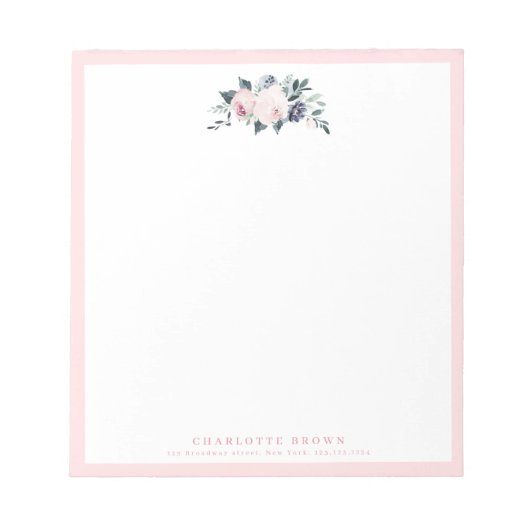 Bloomend botanisch roze gepersonaliseerd papier notitieblok (Voorkant)