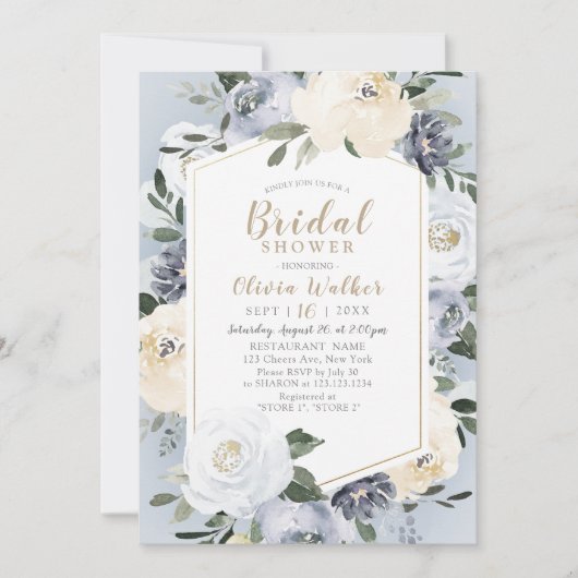 Bloomend botanisch stoffig blauw floreel Vrijgezel Kaart (Voorkant)