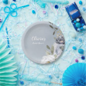 Bloomend botanisch stoffig blauw floreel vrijgezel papieren bordje (Feest)