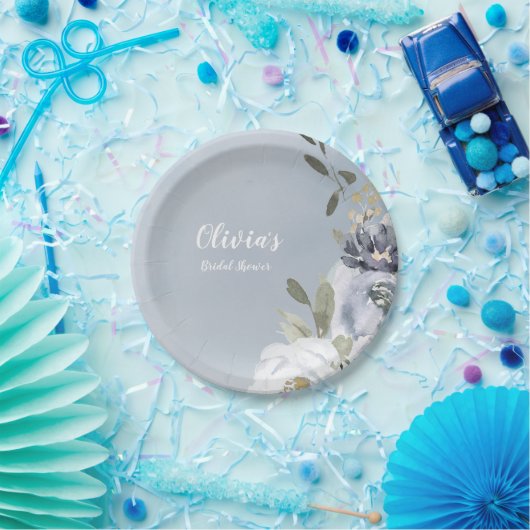 Bloomend botanisch stoffig blauw floreel vrijgezel papieren bordje (Feest)