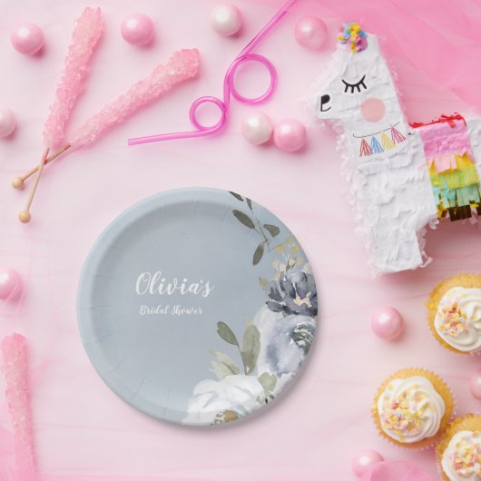 Bloomend botanisch stoffig blauw floreel vrijgezel papieren bordje (Feest)