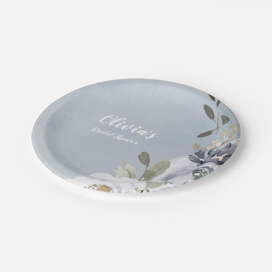 Bloomend botanisch stoffig blauw floreel vrijgezel papieren bordje (Gekanteld)