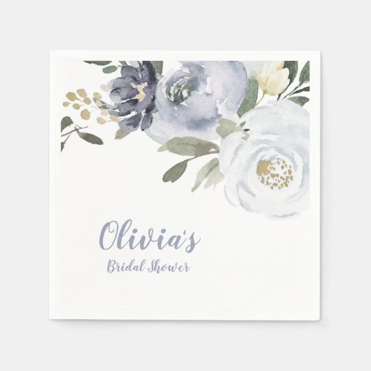 Bloomend botanisch stoffig blauw floreel vrijgezel servet (Voorkant)