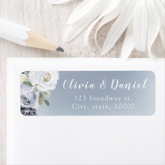 Bloomend botanisch stoffig blauw terugkeeradres etiket (Insitu)