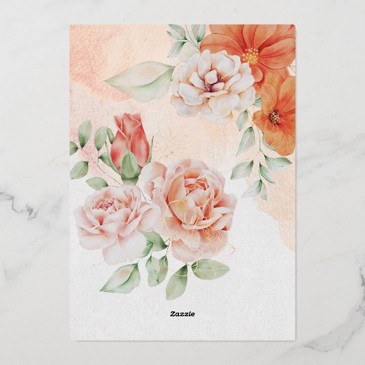 Bloomend roze bloemen Baby shower met tweelingmeis Folie Uitnodiging (Achterkant)