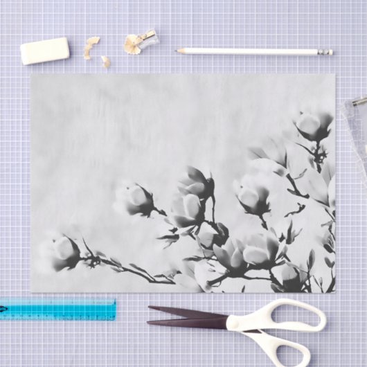 Bloomende kersen bloemen, bloemzwart en wit tissuepapier (Craft)