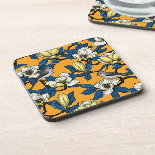 Bloomende magnolia en timuizvogel 3 bier onderzetter (Linkerzijde)