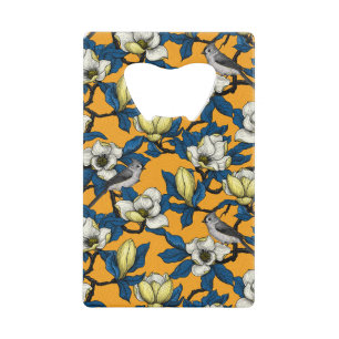 Bloomende magnolia en timuizvogel 3 creditkaart flessenopener